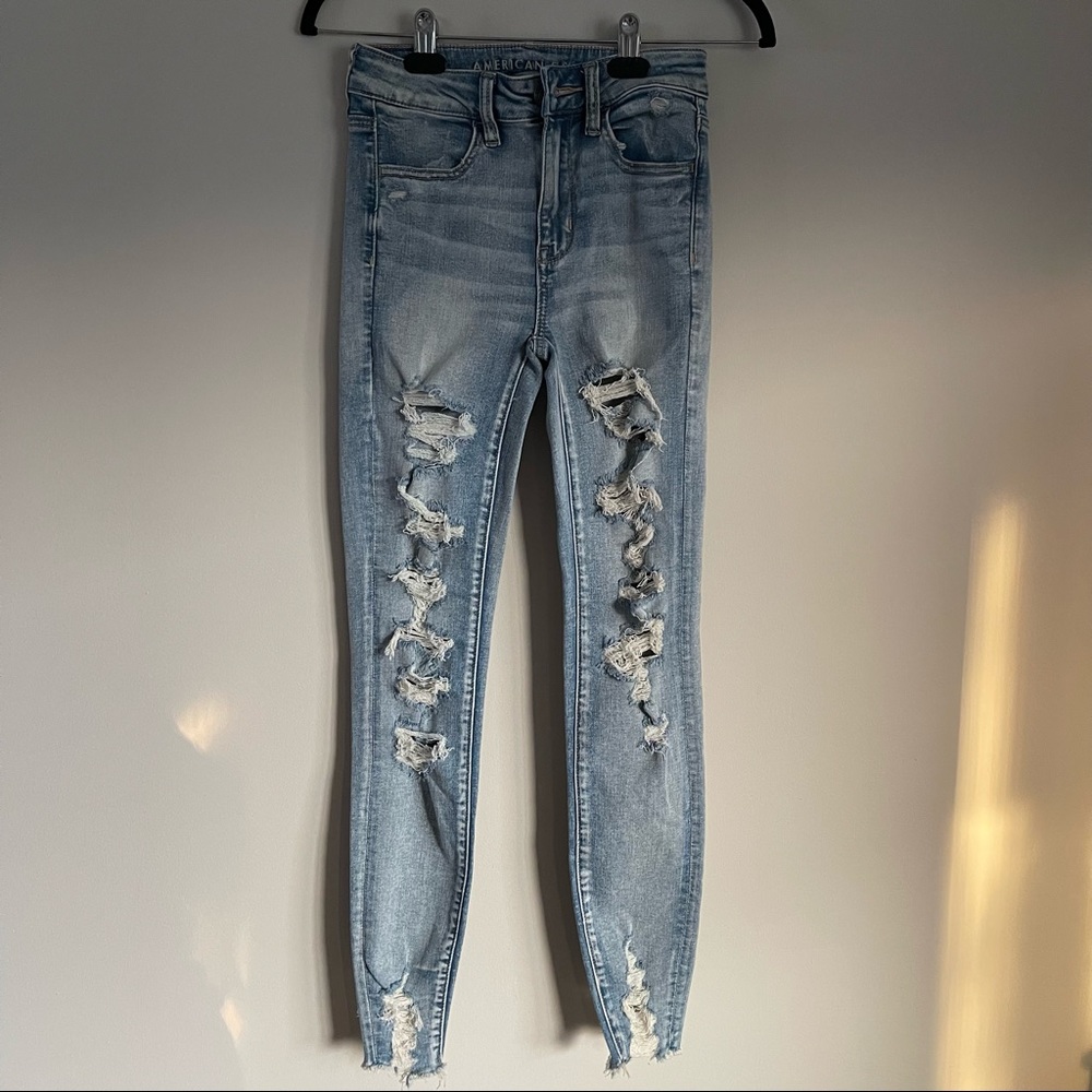 American Eagle next level stretch light blue jeans